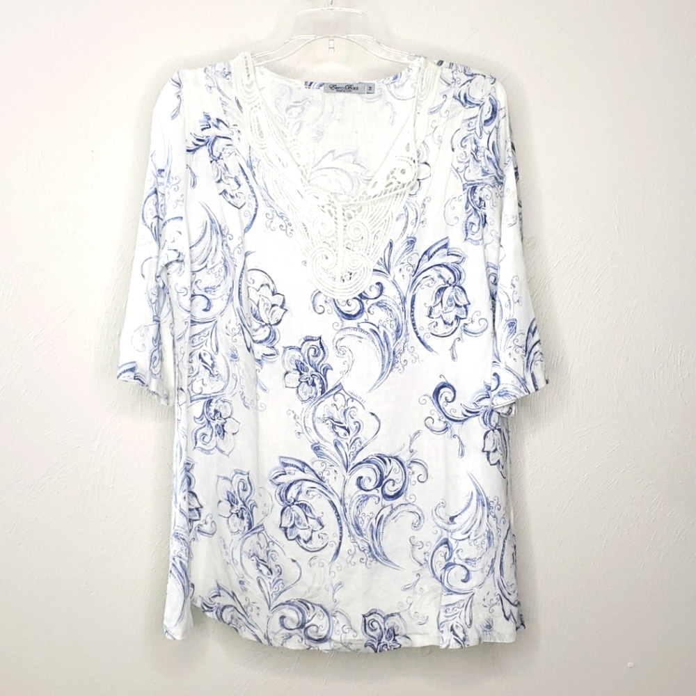 Elena Baldi Coastal Capri 100% Linen Blouse Size Medium
